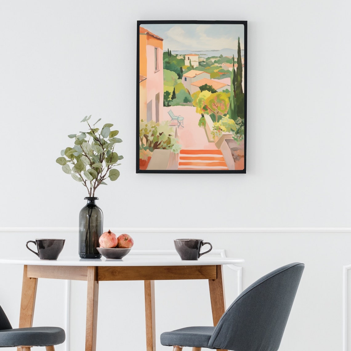 Provence Countryside Terrace Watercolor Poster with Cypress Trees - Image 3