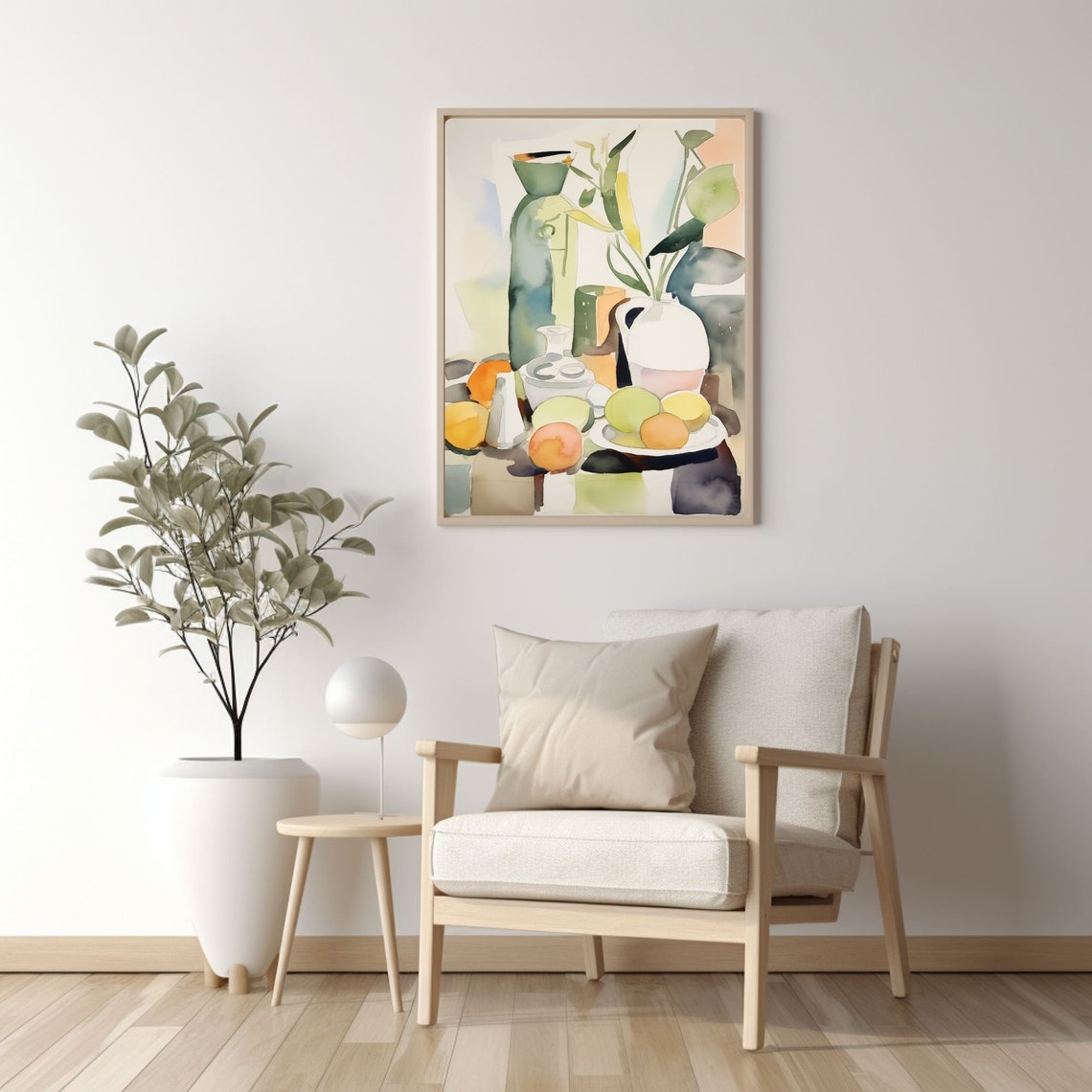 Watercolor Still Life with Tall Green Bottle and Fresh Fruit Poster - Image 2