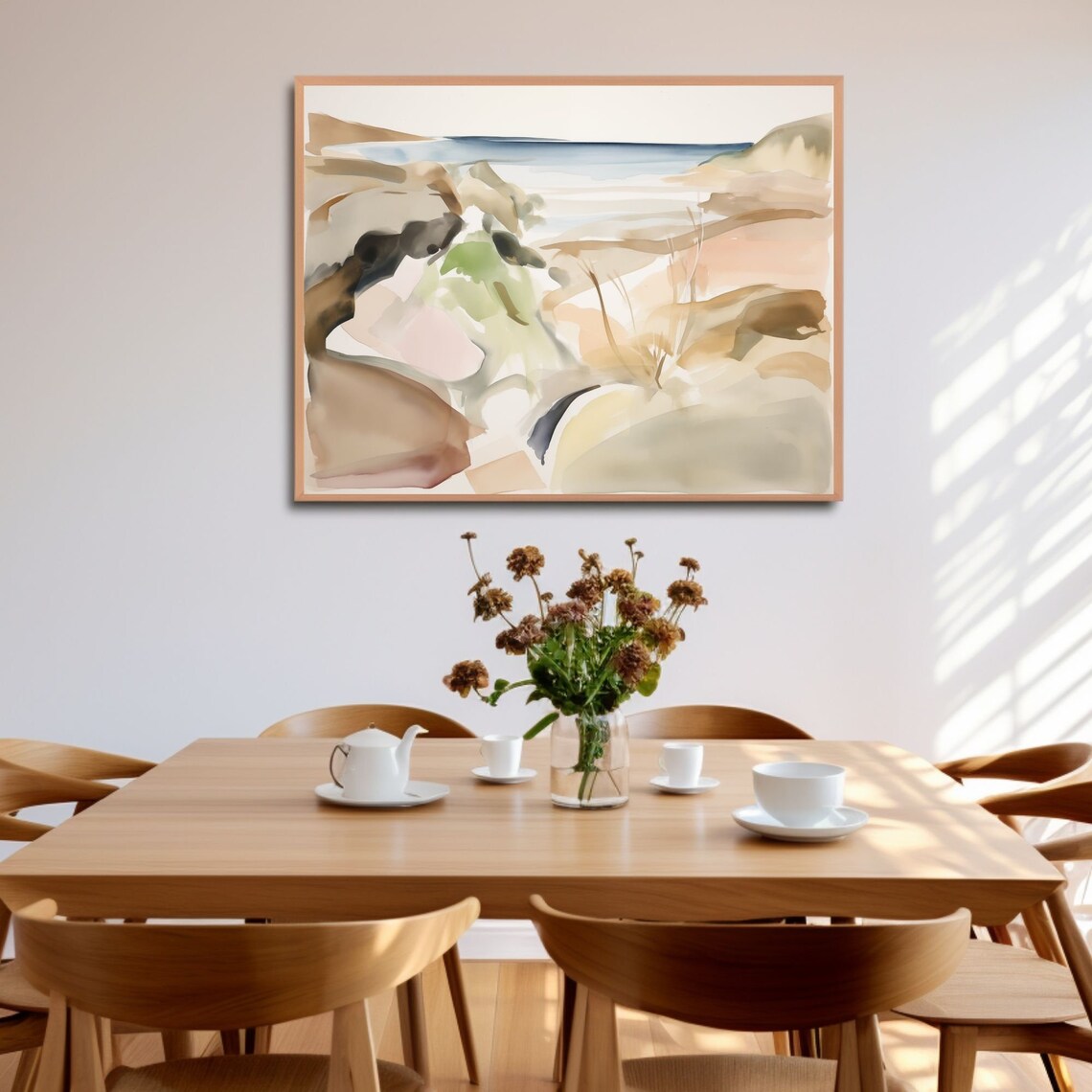 Sandy Coastal Dunes Watercolor with Distant Sea Horizon Poster - Image 2