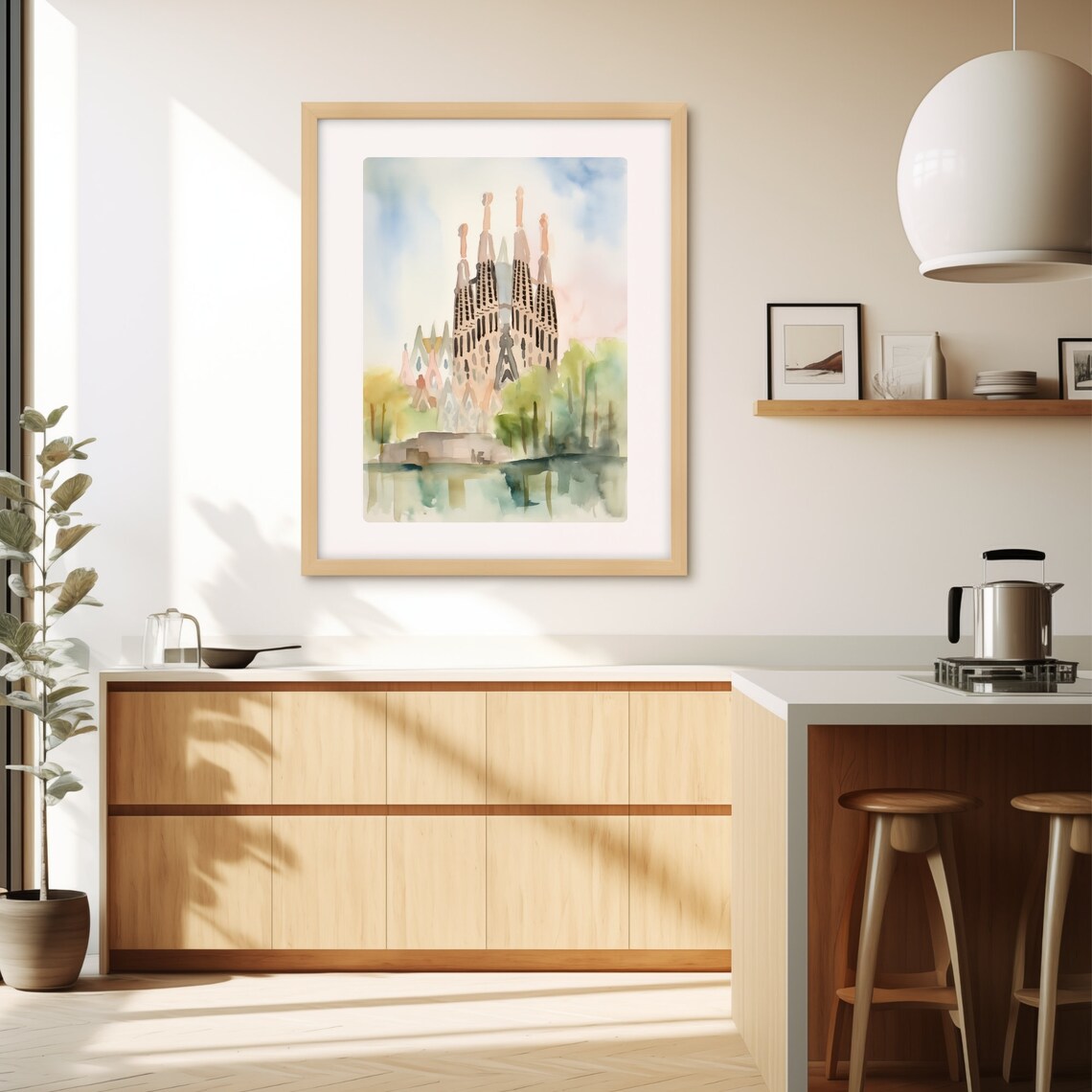 Sagrada Familia Barcelona Spain Pastel Watercolor Travel Poster - Image 3