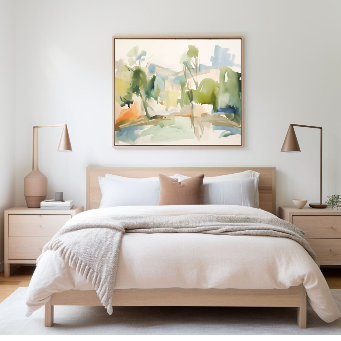 Loose Green and Blue Modern Watercolor Woodland Scene Poster - Image 2