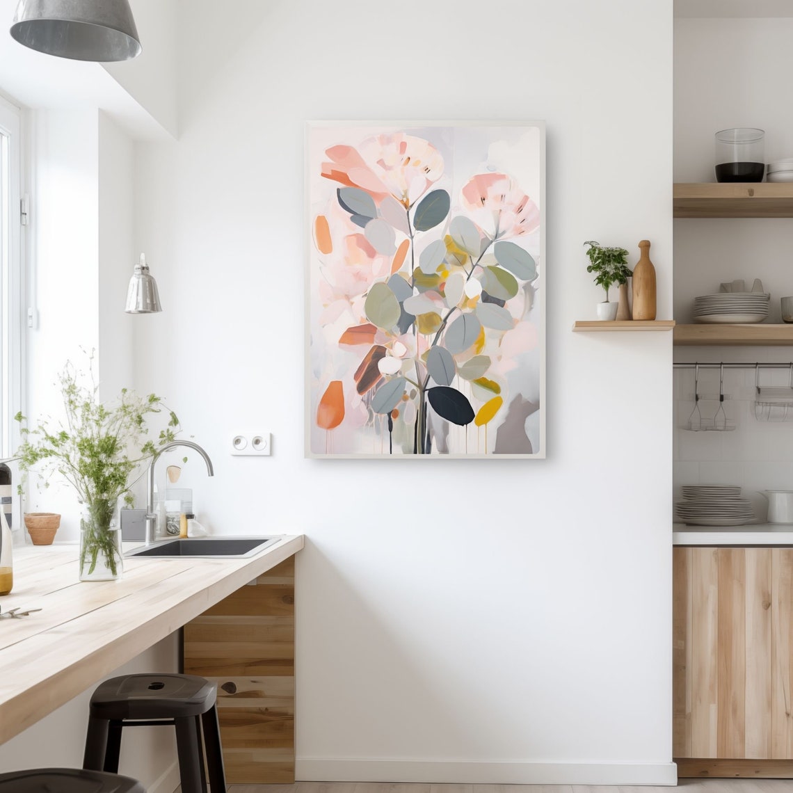 Abstract Eucalyptus Bouquet in Blush Pink and Sage Modern Poster - Image 3