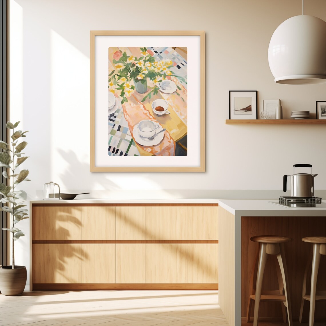 Cozy Breakfast Table with Flowers and Coffee Cups Watercolor Poster - Image 3