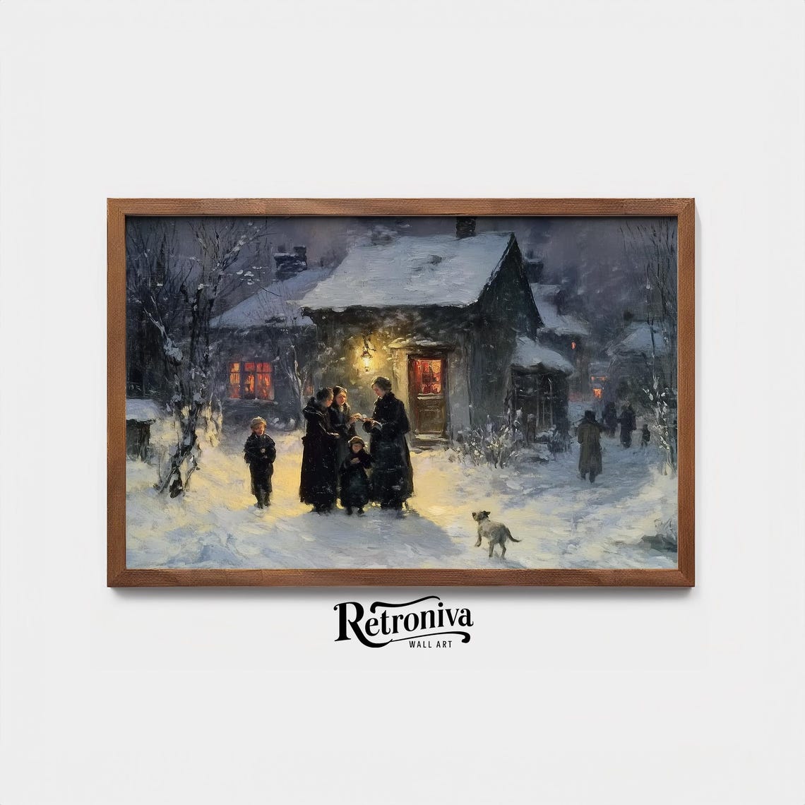 Glowing Cottage on Snowy Night Vintage Winter Village Painting Poster - Image 4