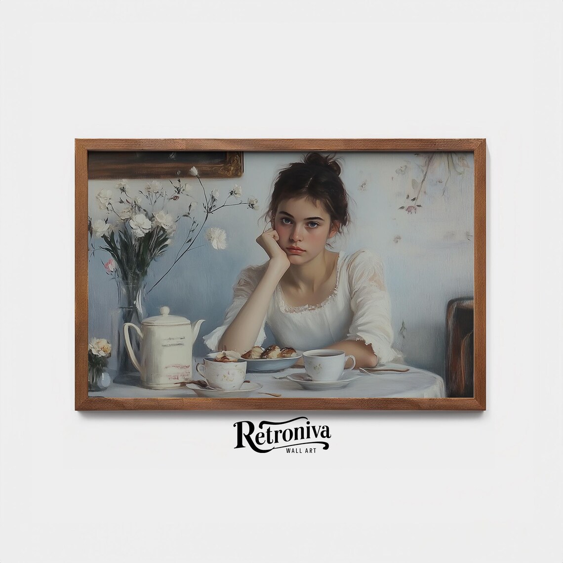 Bored Girl In Breakfast Vintage Victorian Portrait Art Print - Image 3