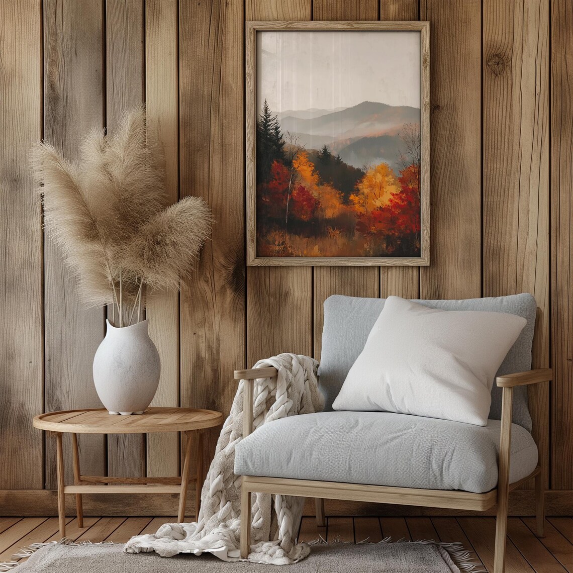 Foggy Autumn Mountain Landscape With Fiery Orange Trees Poster - Image 3