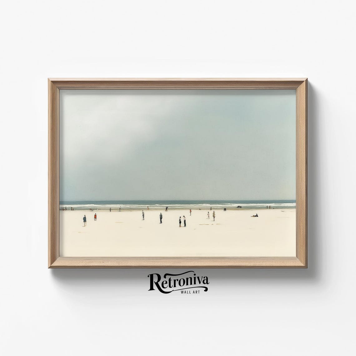 Minimalist Pale Beach Scene With Tiny Figures On The Sand Poster