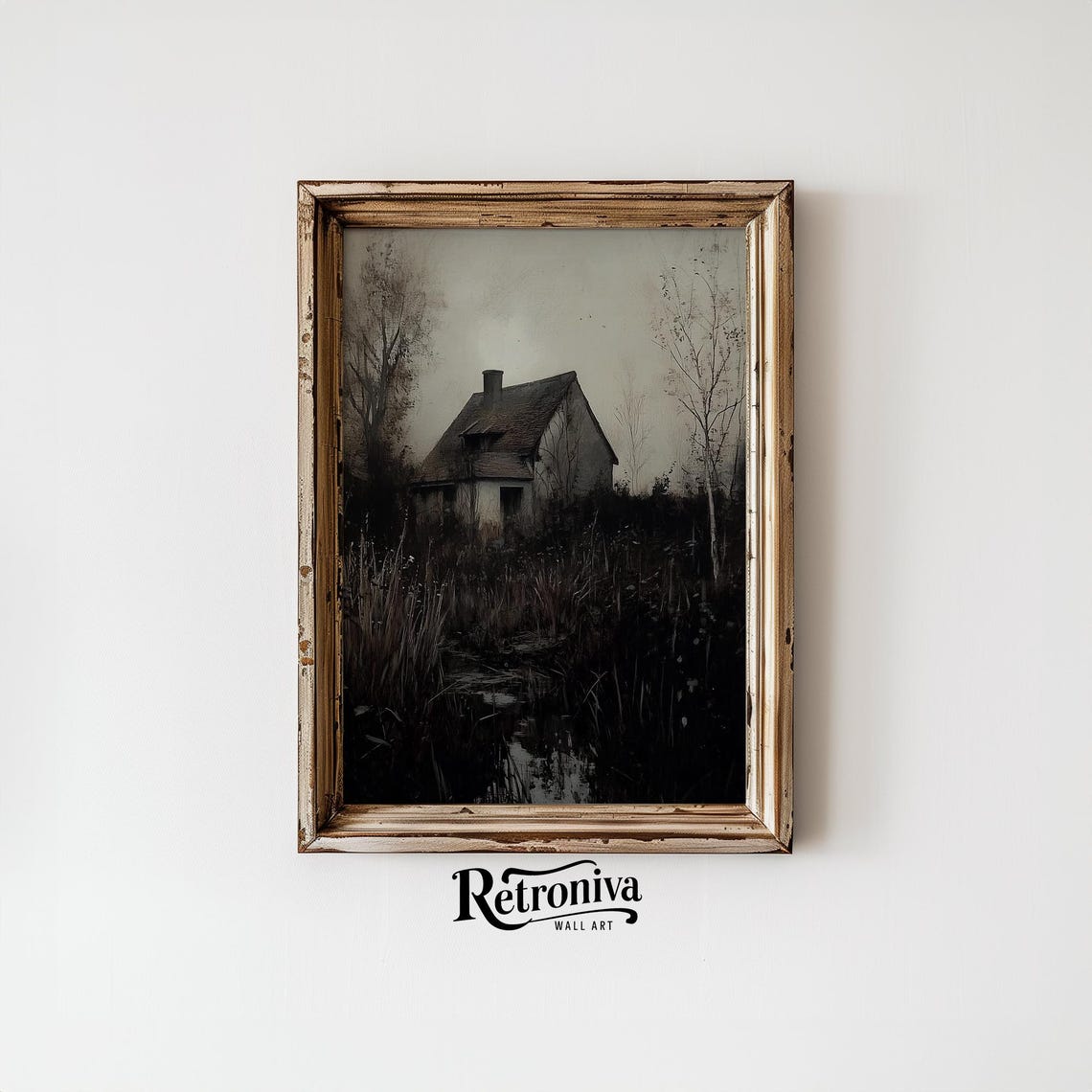 Abandoned Cottage at Night Moody Dark Countryside Painting Poster - Image 4