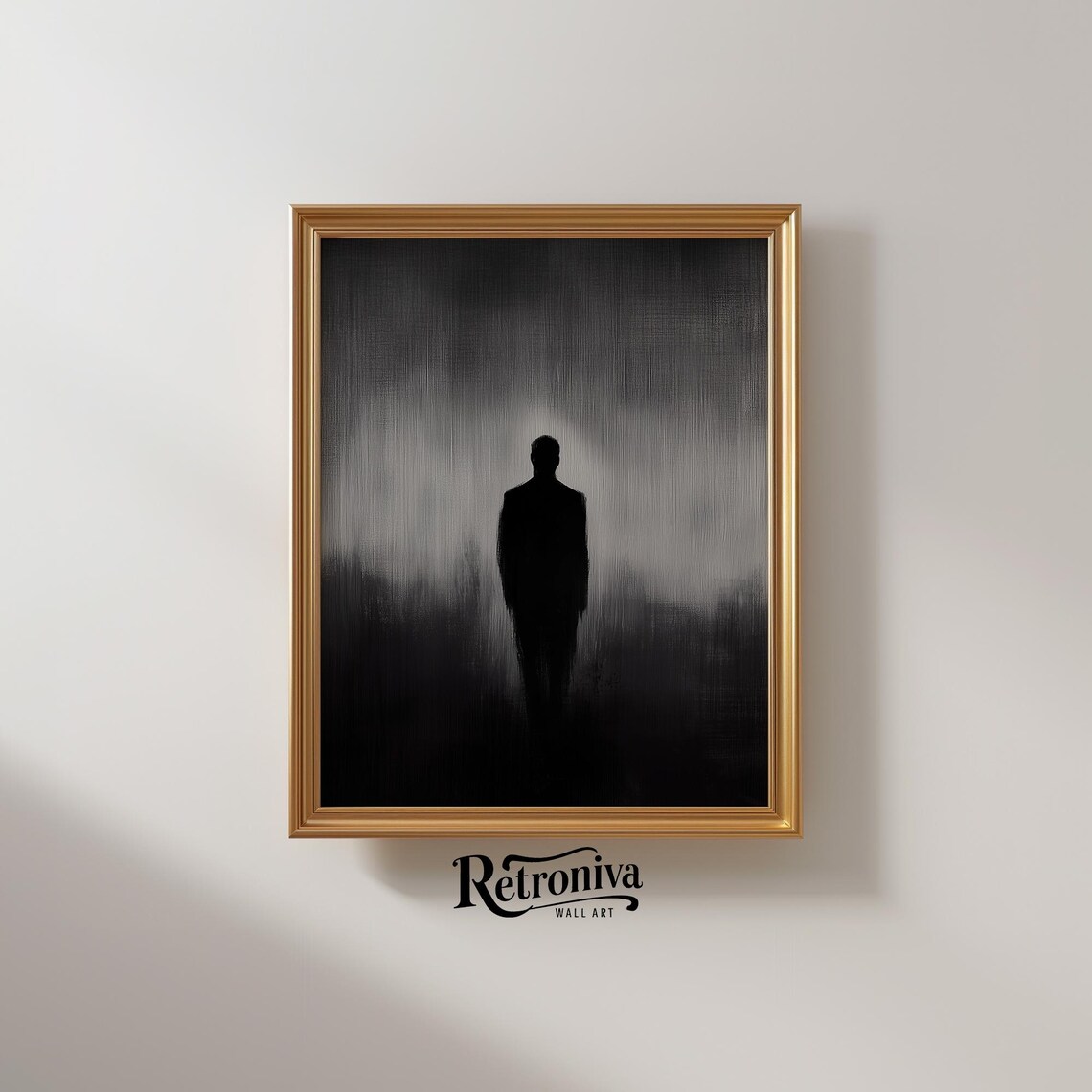 Man Silhouette in Dark Foggy Rainy Night Moody Academia Poster - Image 2