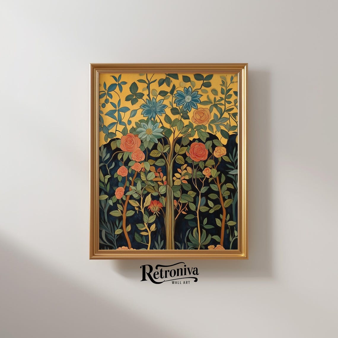 Art Nouveau Floral Pattern With Roses On Gold And Navy Poster - Image 2