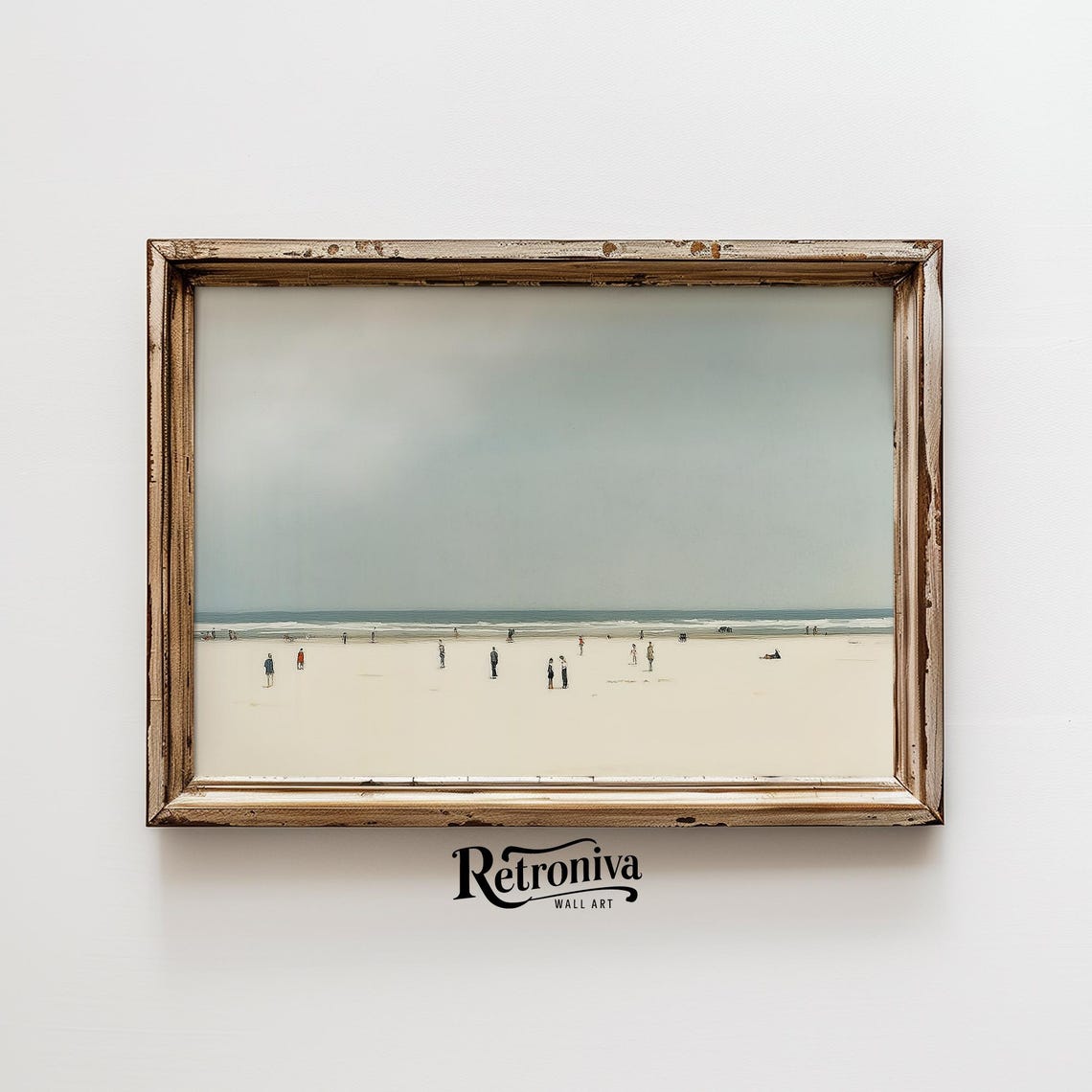 Minimalist Pale Beach Scene With Tiny Figures On The Sand Poster - Image 6