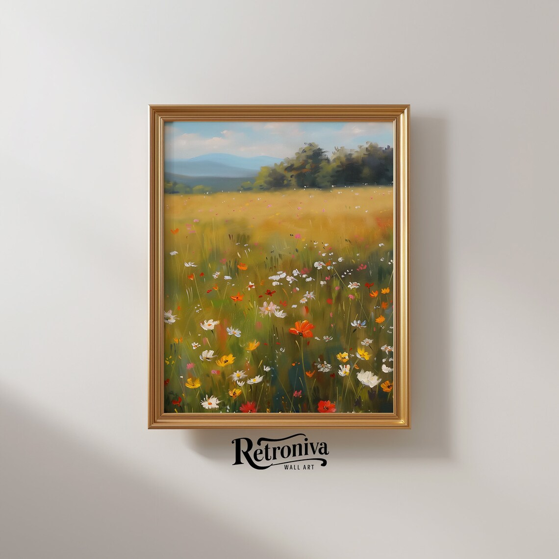 Colorful Wildflower Meadow In A Golden Summer Field Painting Poster - Image 2