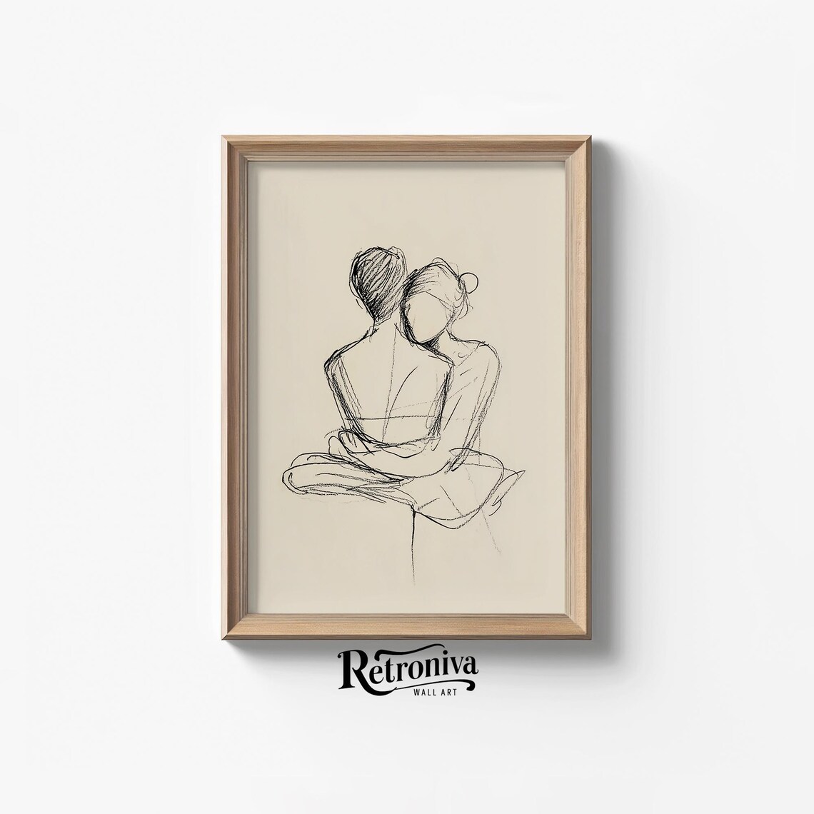 Vintage Hugging Love Couple Sketch Print - Image 7