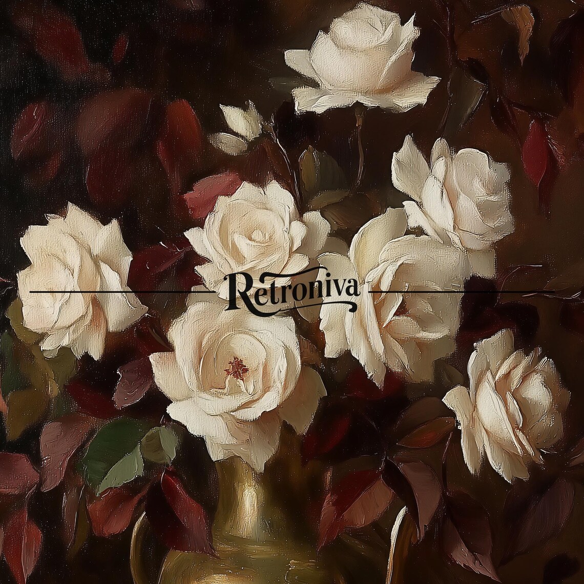 White Roses in Vase, Vintage Oil Painting Art Print - Image 7