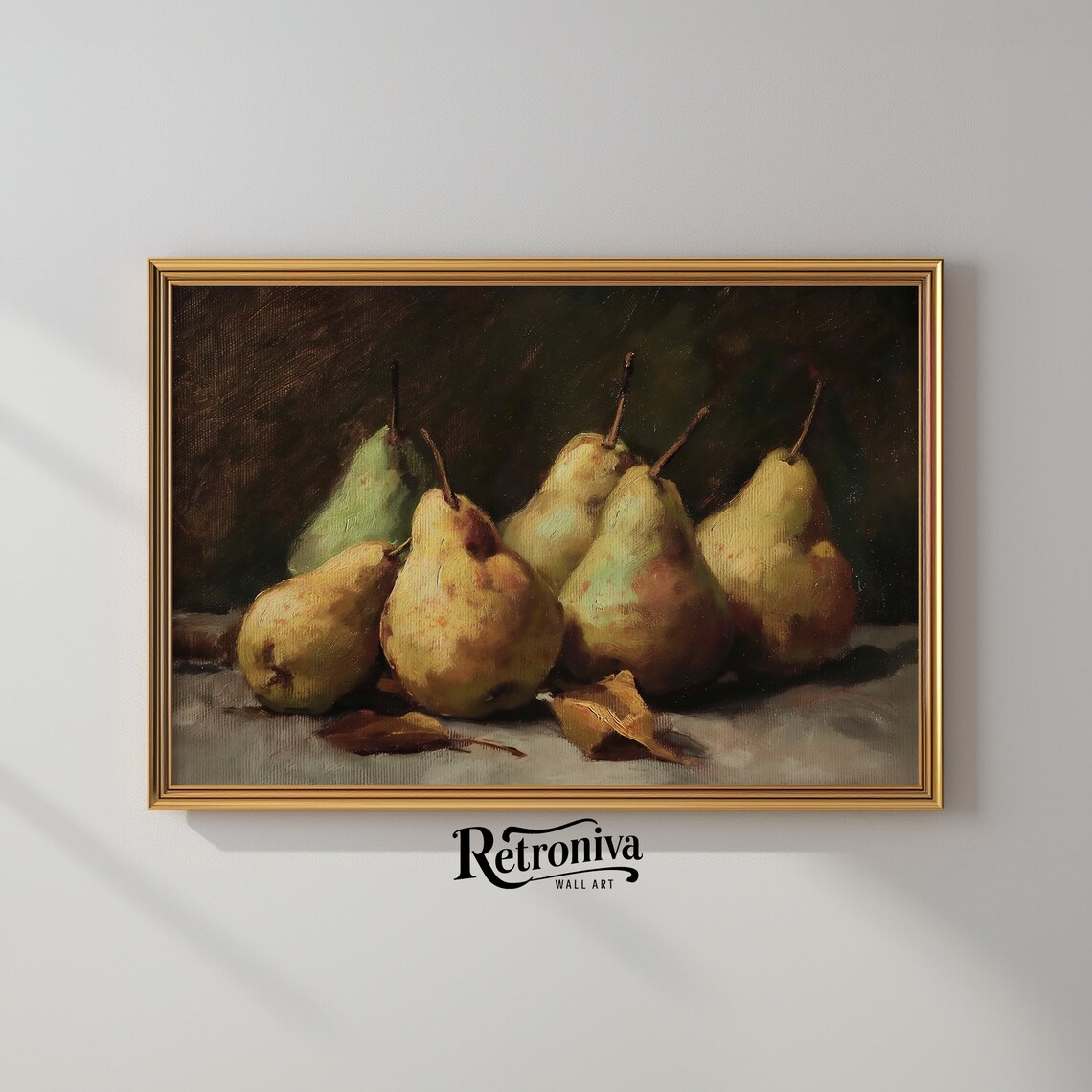 Pears Still Life Vintage Oil Painting Dark Moody Fruit Art Print - Image 2