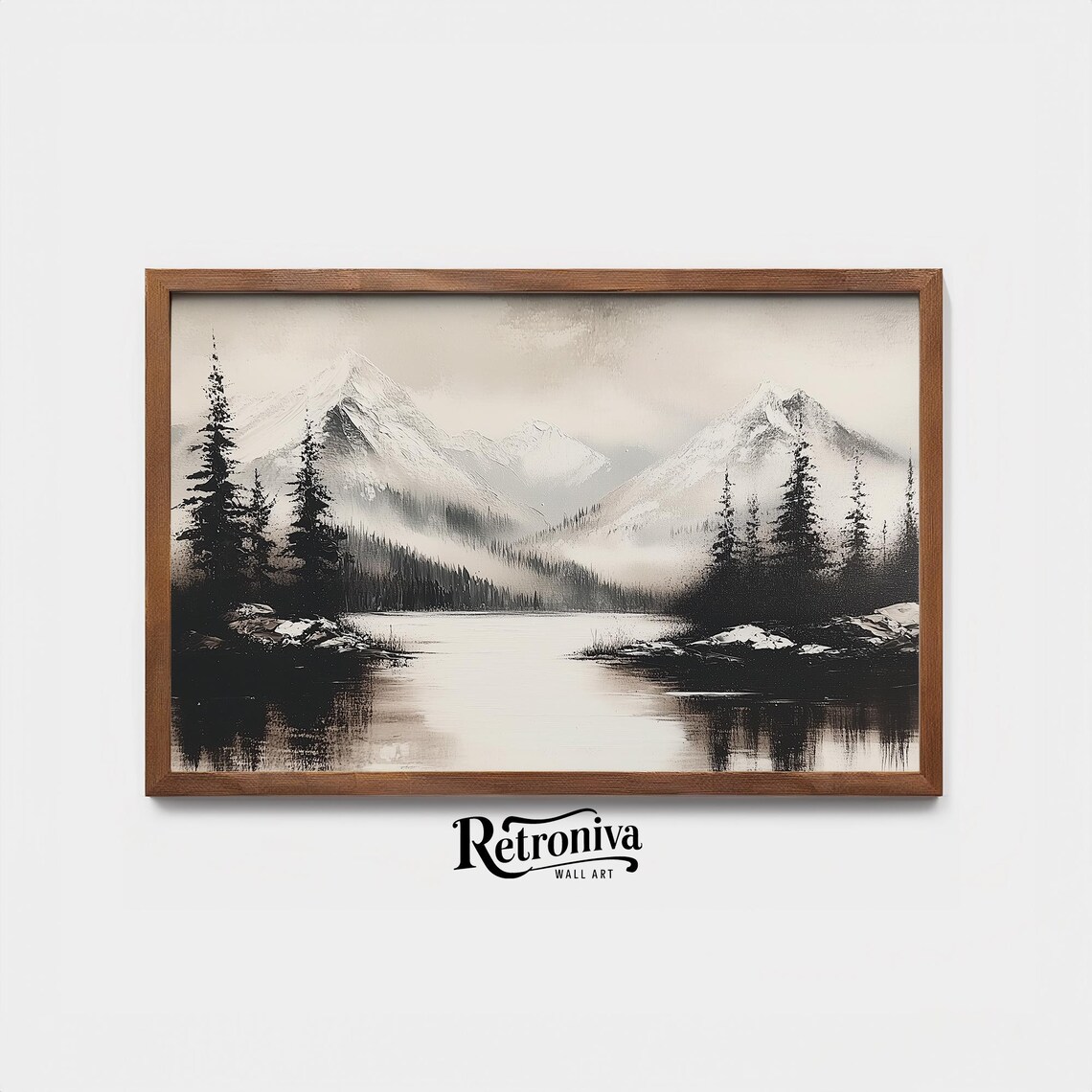 Vintage Snowy Lake Landscape, Rustic Winter Wall Art - Image 4