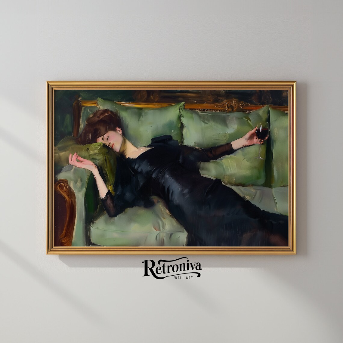 Tired Drunk Woman With Red Wine, Vintage Portrait Art Print