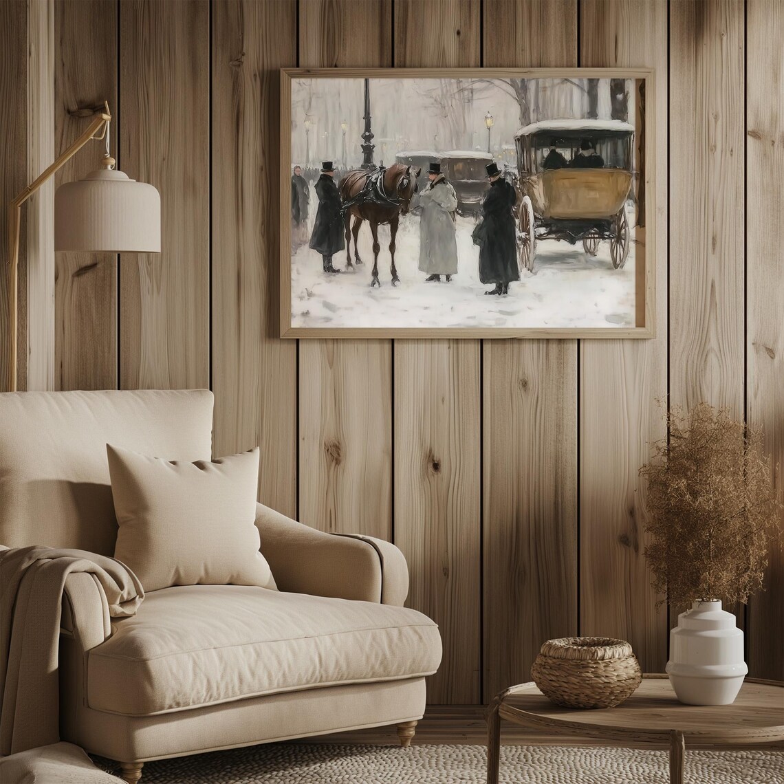 Victorian Snowy Street Horse Carriages Vintage Winter City Poster - Image 3