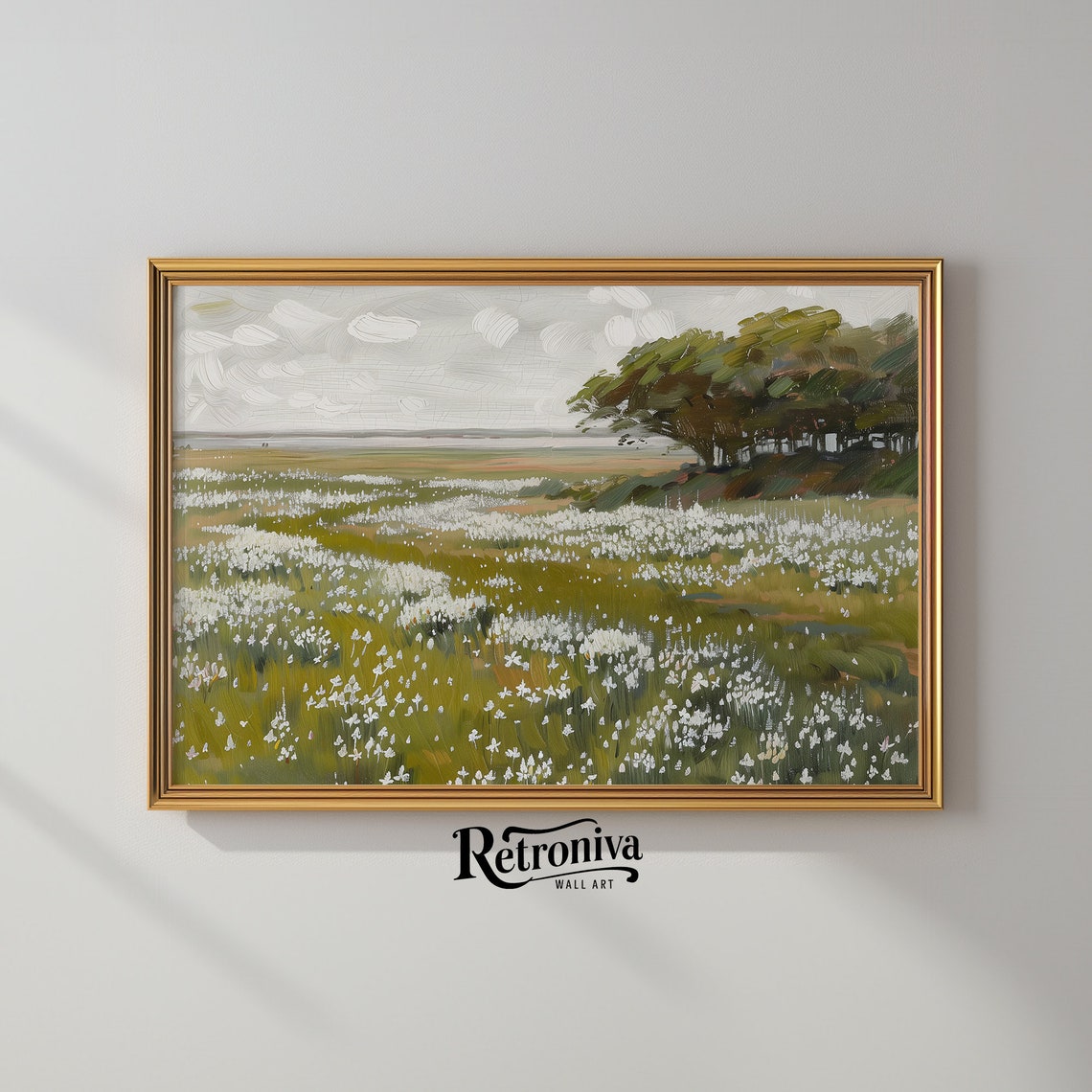 Spring Meadow Of White Wildflowers Vintage Country Landscape Poster - Image 2