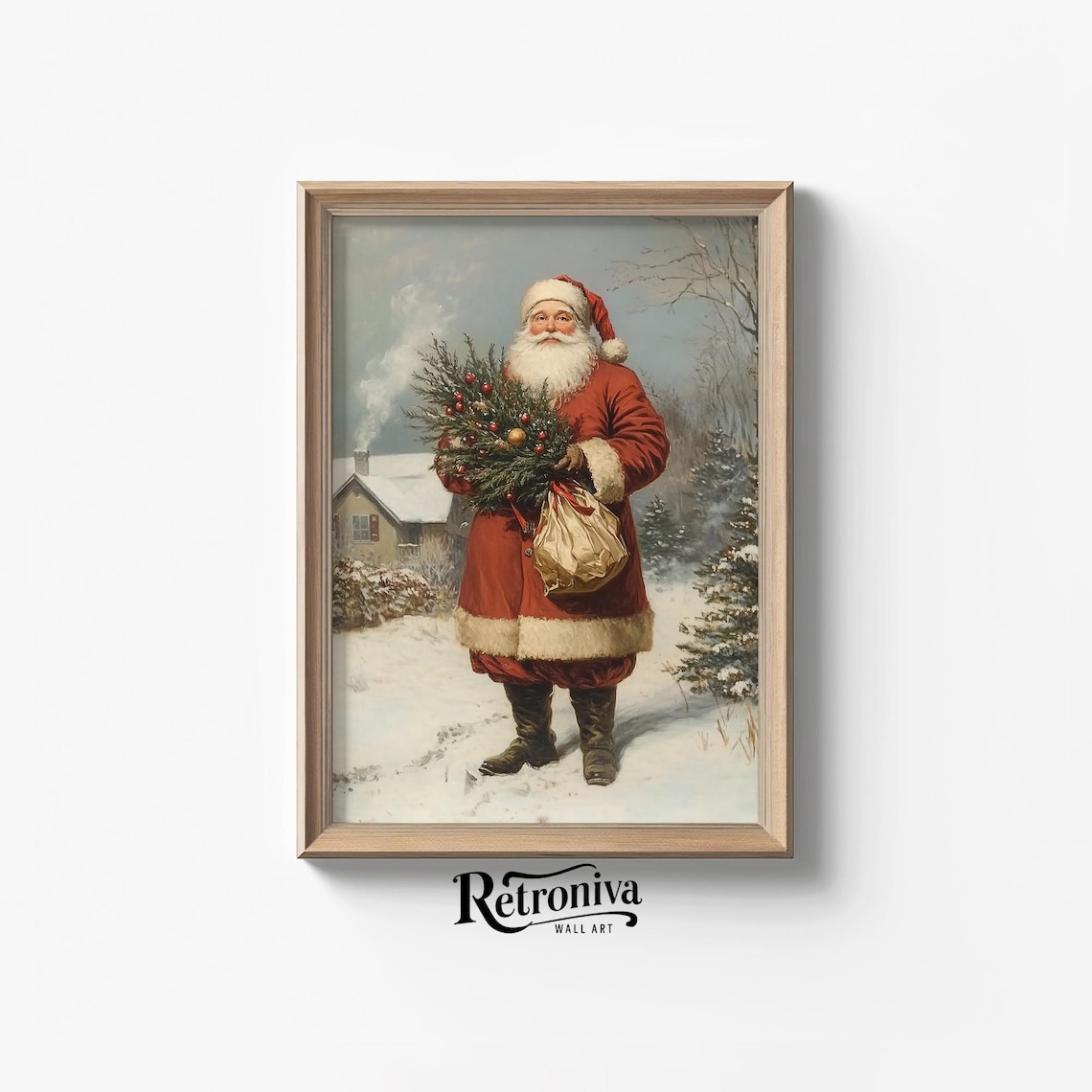 Vintage Santa Claus With Christmas Gifts In A Snowy Scene Poster