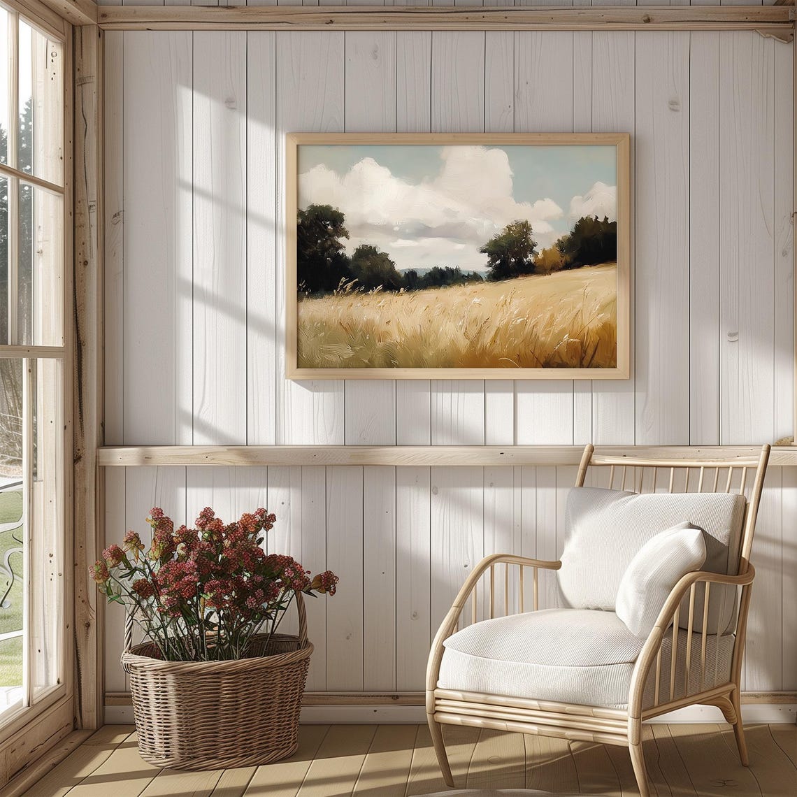 Golden Wheat Field Under A Cloudy Sky Rustic Countryside Poster - Image 4