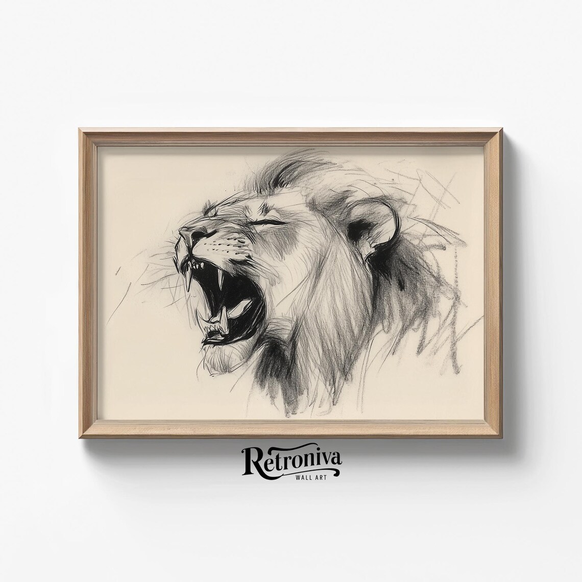 Roaring Lion Sketch Drawing, Vintage Animal Art Print