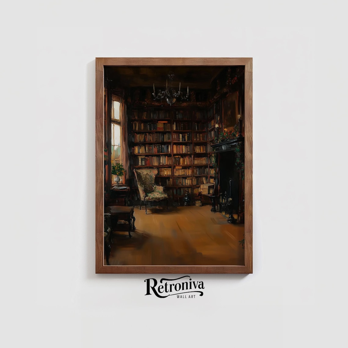 Moody Dark Library Bookshelves Armchair Dark Academia Vintage Room Poster - Image 2