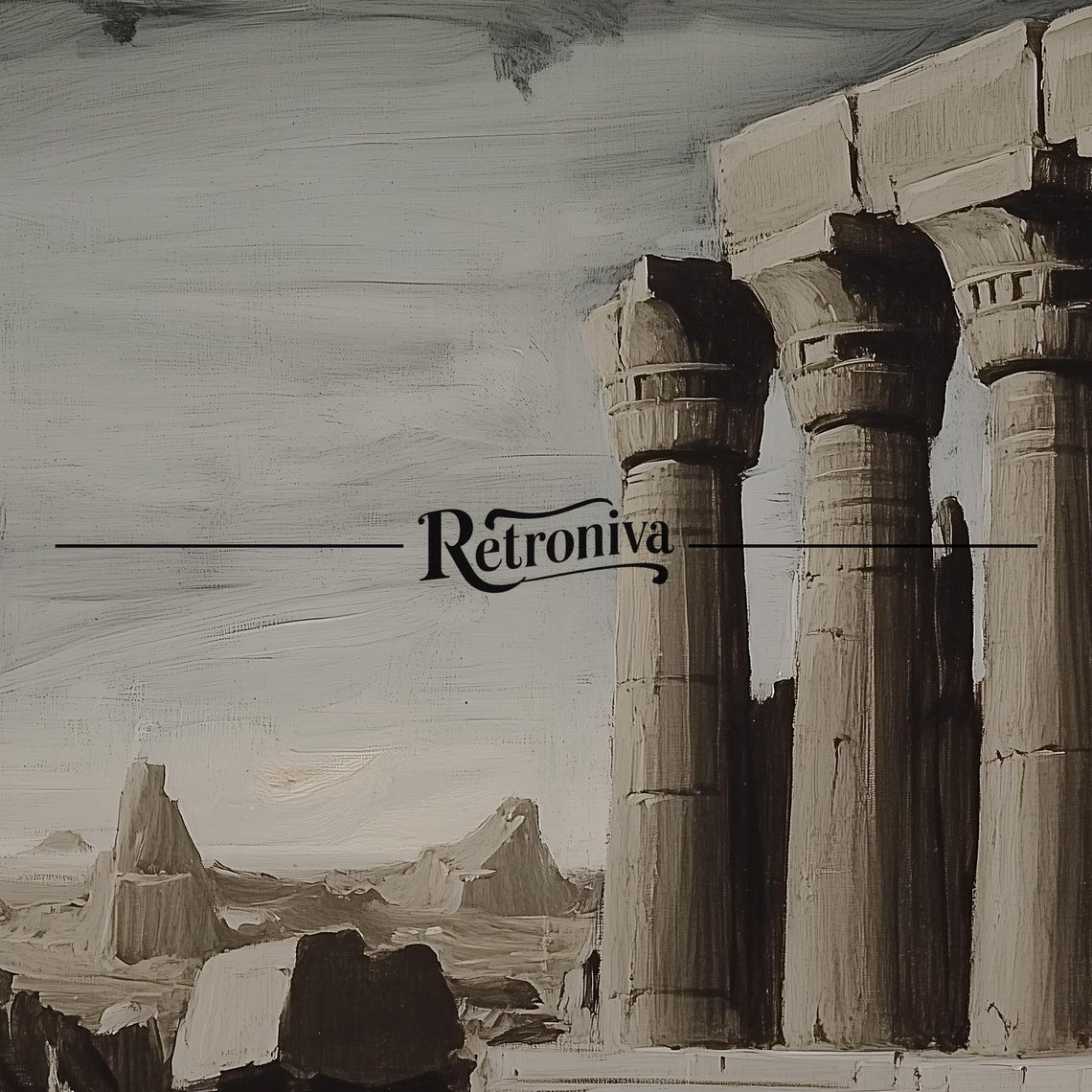 Ancient Egyptian Temple Ruins Moody Monochrome Column Landscape Poster - Image 7