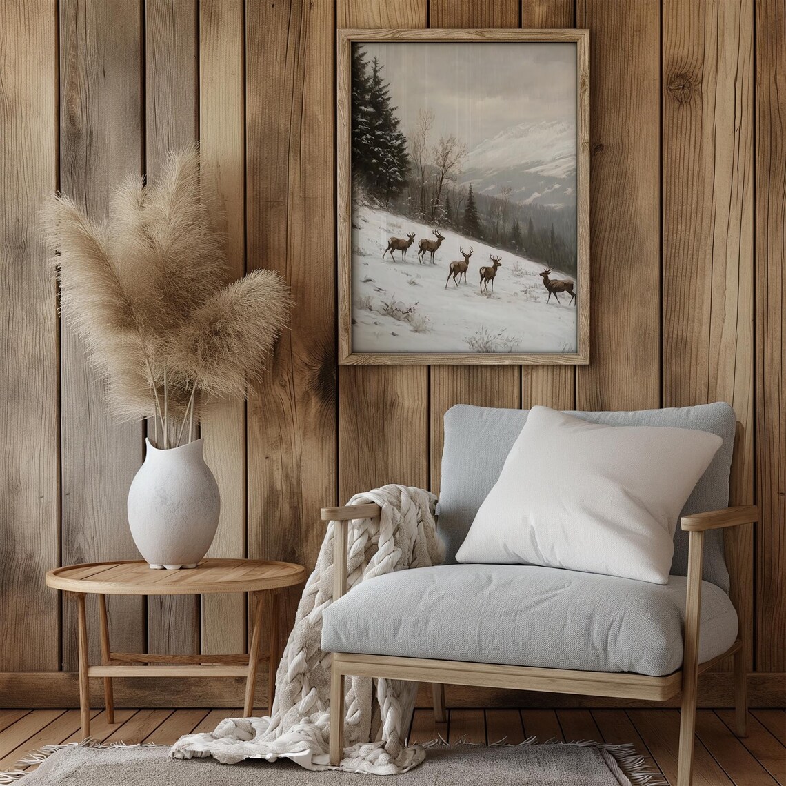 Deer Crossing Snowy Mountain Vintage Winter Wildlife Herd Poster - Image 3