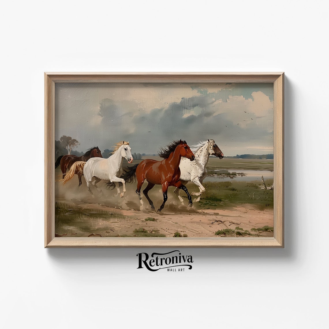 Wild Horses Running Country Oil Painting Horse Print Vintage Western Wall Art Horse Artwork Retroniva Art Anm 002