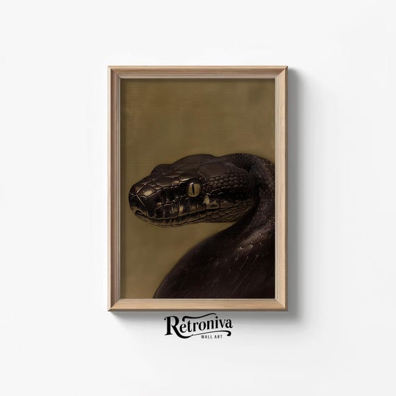 Vintage Snake Portrait Oil Painting Antique Animal Minimalist Art Prints Moody Snake Animal Wall Art Retroniva Art Anm 012