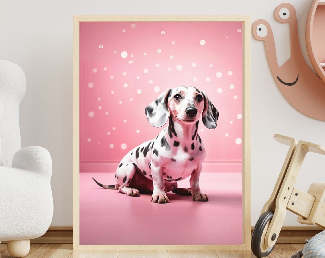 Spotted Dachshund Puppy on Pink Background Cute Dog Photo Poster - Image 3