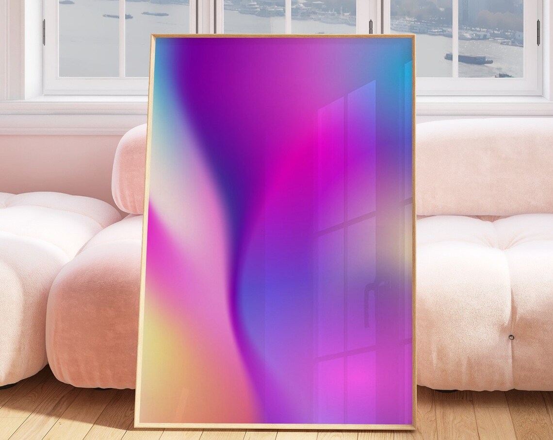 Purple Blue Gradient Aura Abstract Minimalist Electric Decor Wall Art - Image 3