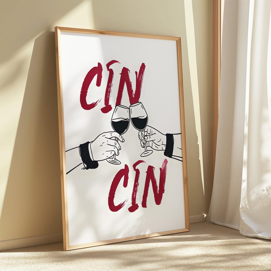Cin Cin Red Toast Wine Glasses Clink Bold Bar Cart Quote Poster - Image 5