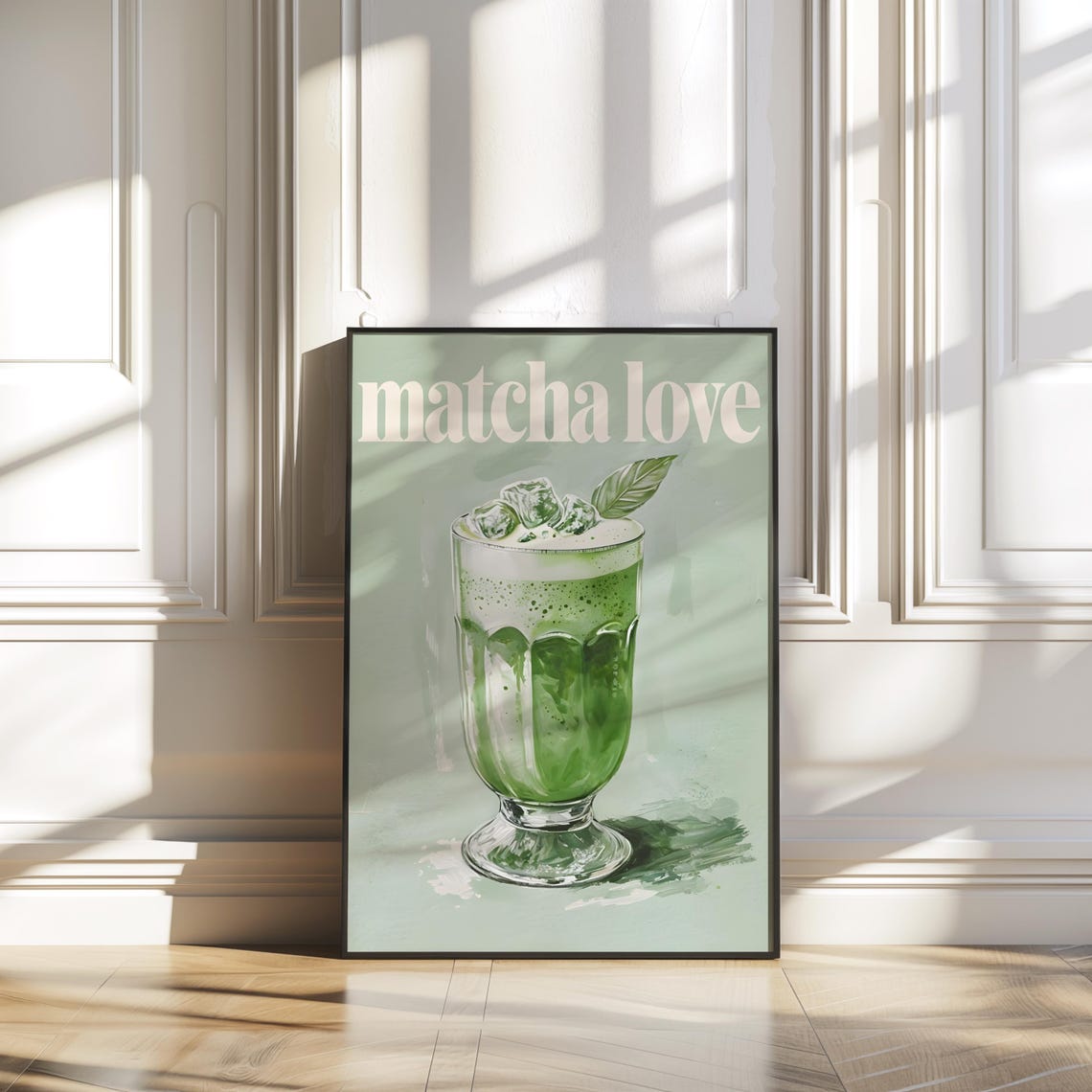 Matcha Love Iced Green Tea Latte Tall Glass Kitchen Art Poster