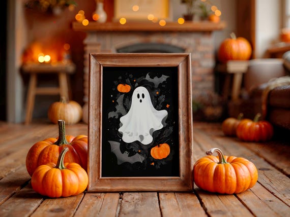 Halloween Poster With Pumpkins Spooky Wall Art Bats Dark And Moody For Seasonal Home Decor