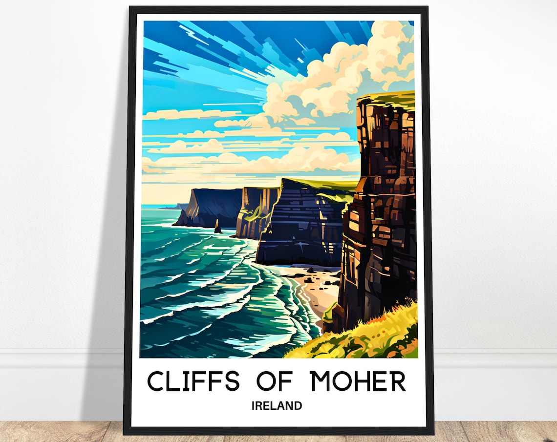 Cliffs Of Moher Ireland Ocean Waves Rocky Coast View Travel Poster