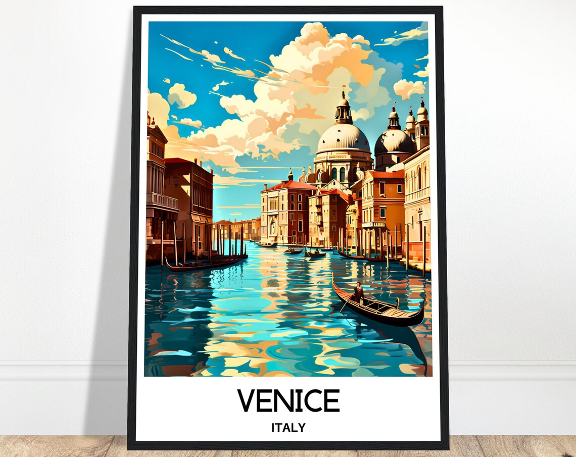 Venice Italy Grand Canal Gondolas Basilica Golden Light Travel Poster