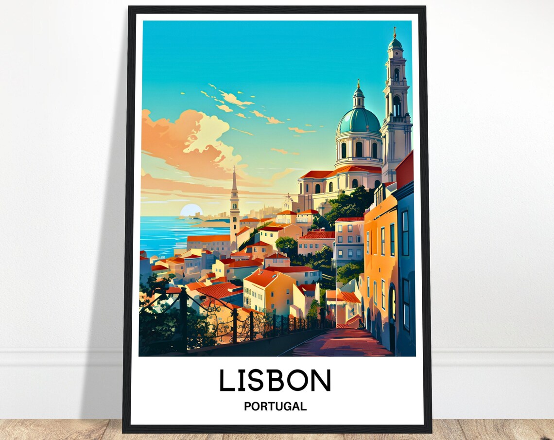Lisbon Portugal Old Town Golden Sunset City View Travel Poster