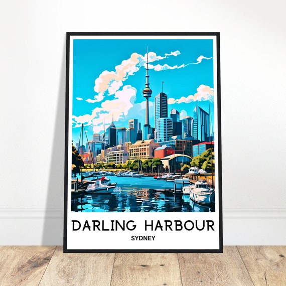 Darling Harbour Travel Print Poster Australian Art Australia Lover Gift Wall Hanging Sydney City Illustration Home Office Room Decor