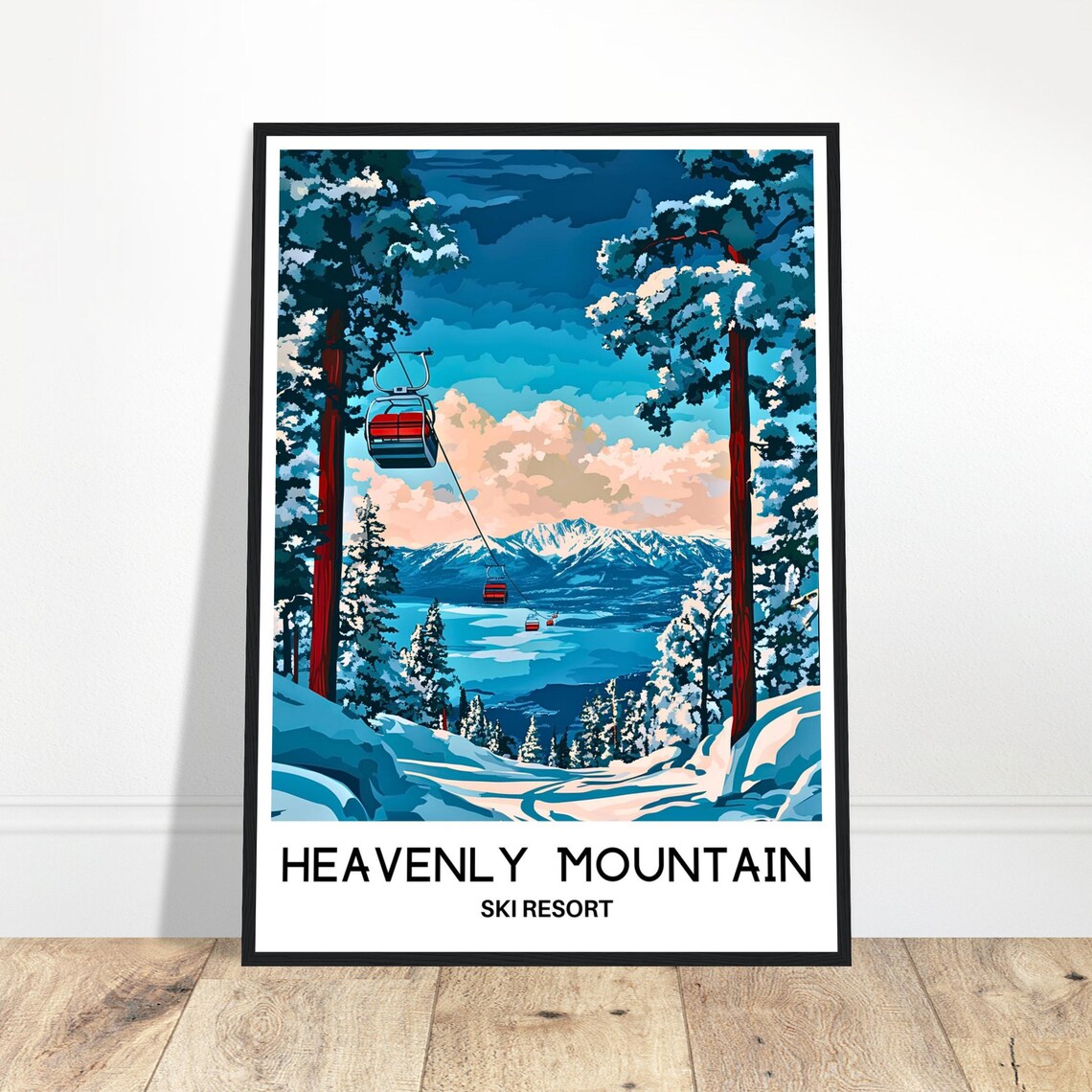 Heavenly Mountain Ski Resort Poster Gondolas Over the Blue Lake View