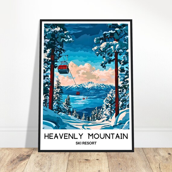Heavenly Mountain Ski Resort Poster Gondolas Over the Blue Lake View