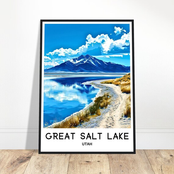 Great Salt Lake Travel Print Poster Art Utah Lover Gift Wall Hanging Illustration Home Office Decor
