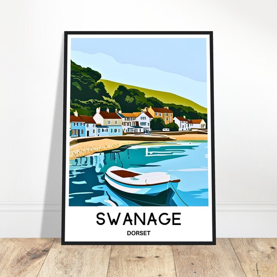 Swanage Travel Print Town Poster English Art England Lover Gift Wall Hanging Home Office Room Decor Dorset Illustration