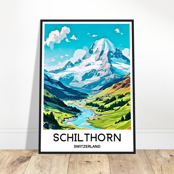 Schilthorn Travel Print Poster Swiss Art Switzerland Lover Gift Wall Hanging Home Office Desk Decor Illustration