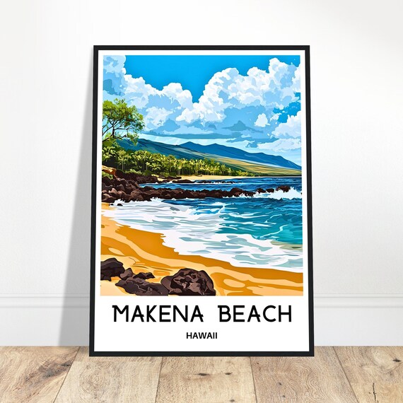 Makena Beach Travel Print Poster Art Hawaii Lover Gift Wall Hanging Illustration Home Decor