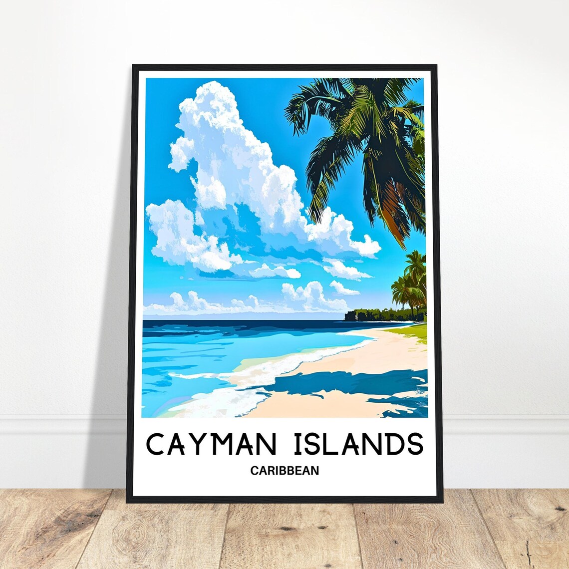Sunny Cayman Islands Caribbean Palm Beach Paradise Travel Poster