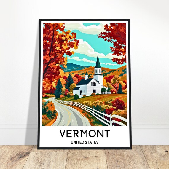 Vermont Travel Print Poster Art United States Lover Gift Wall Hanging Home Office Room Decor Illustration