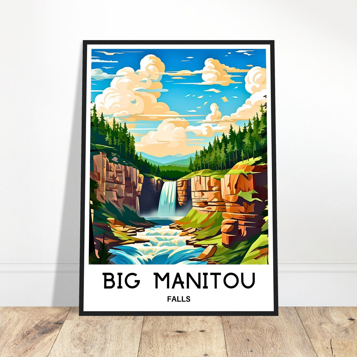 Big Manitou Falls Wisconsin Red Rock Canyon Travel Art Poster