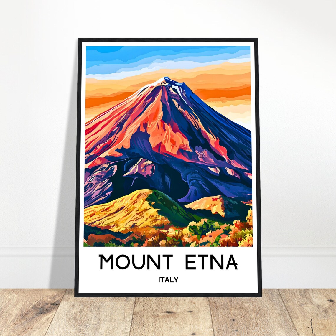 Mount Etna Italy Volcano at Sunset in Vivid Colors Art Poster